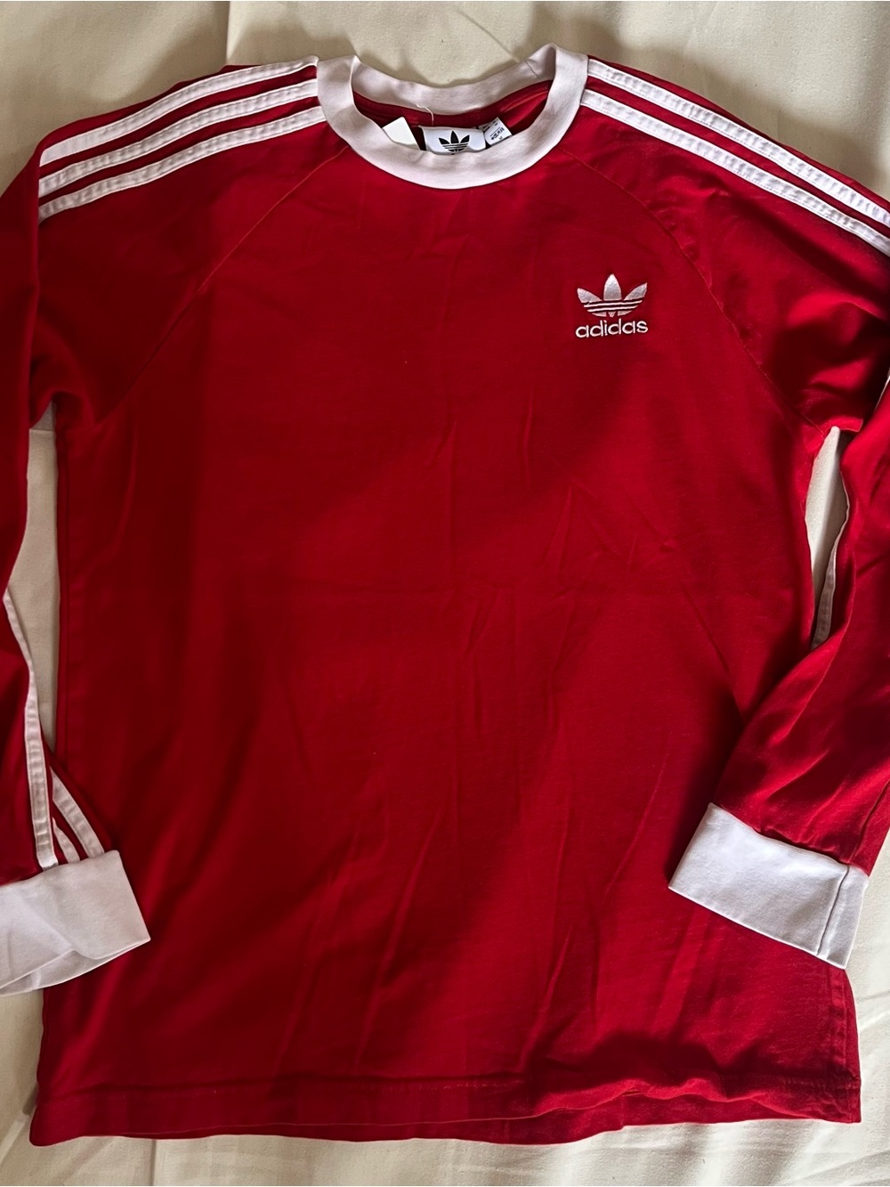 adidas Red Long Sleeve Top with White Accents. Size Medium